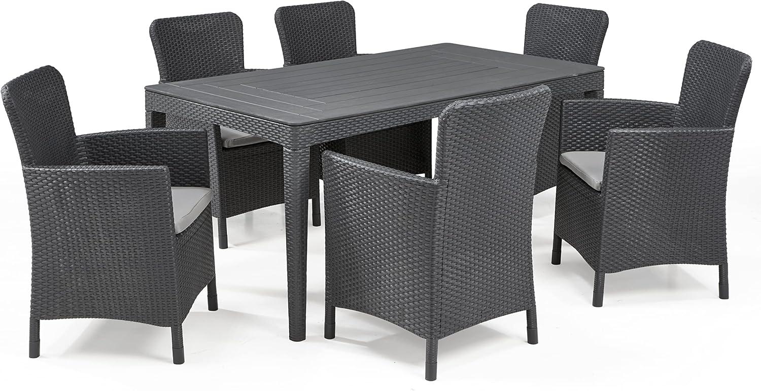 Allibert Diningset Girona-Miami 7-teilig anthrazit - Rattanoptik, wetterfest, Garten Bild 1