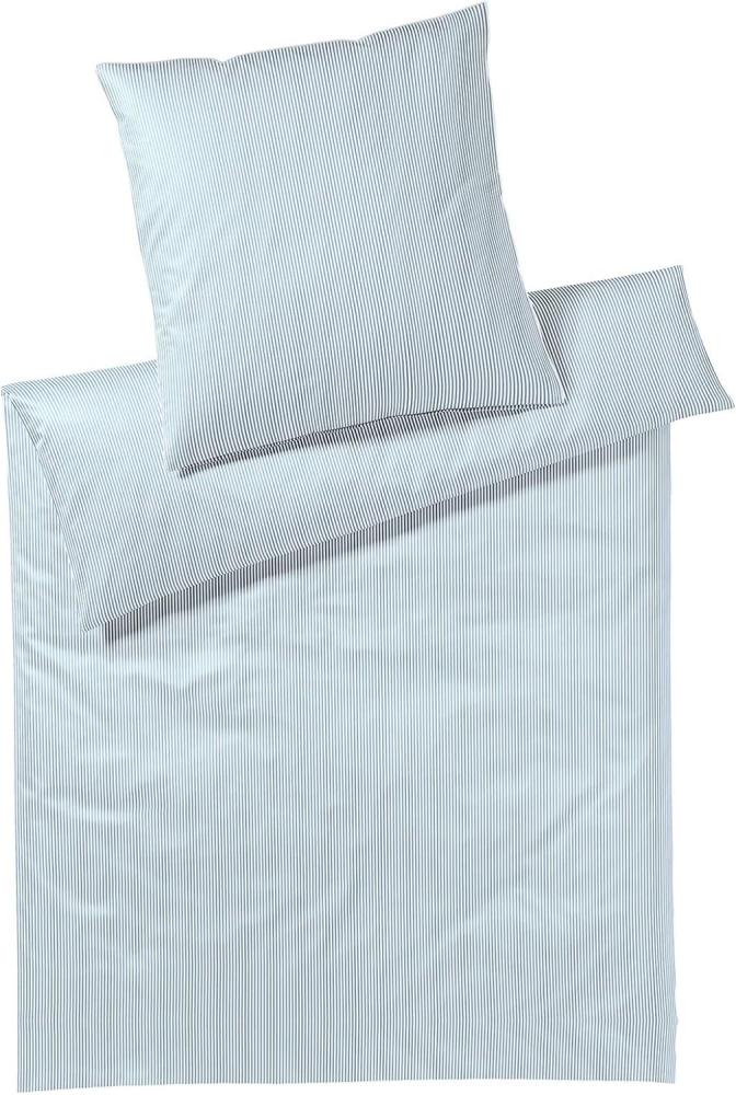 elegante Mako-Satin Bettwäsche Hamburger Streifen|155x200 cm + 40x80 cm| blau Bild 1
