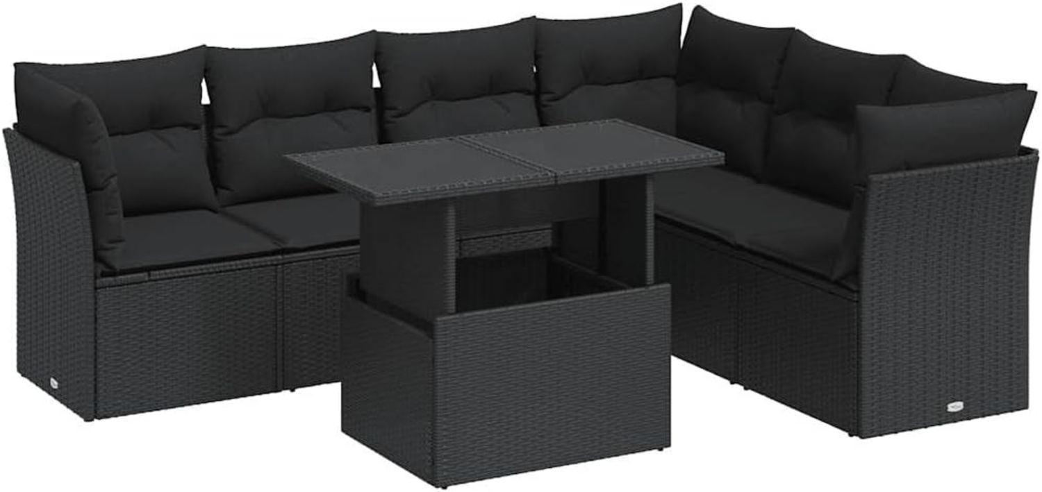 7-tlg. Garten-Sofagarnitur mit Kissen Schwarz Poly Rattan 3326166 Bild 1