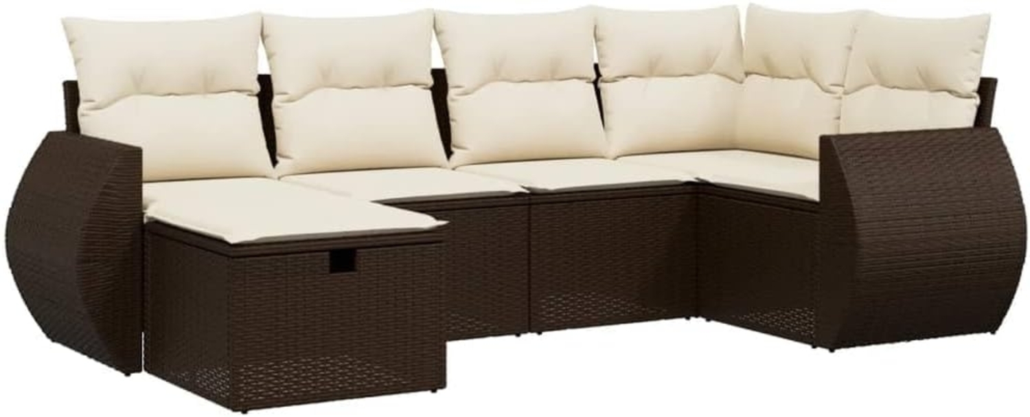 vidaXL 6-tlg. Garten-Sofagarnitur mit Kissen Braun Poly Rattan 3264109 Bild 1