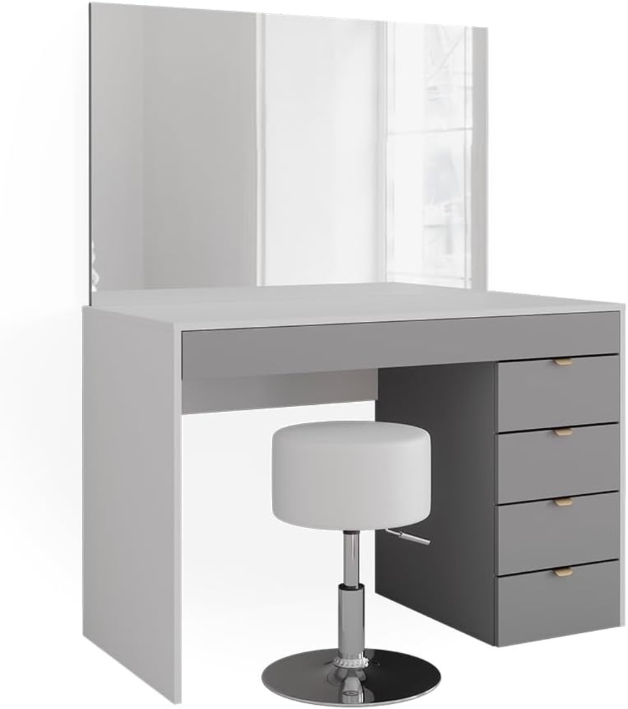 Vicco Schminktisch Weiß/Grau/Grau 115 cm mit Hocker, Elise Bild 1