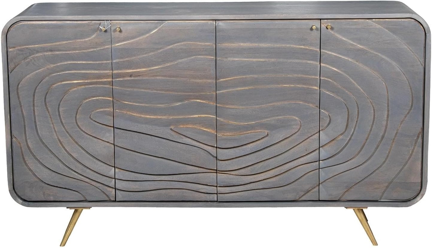 DRW Sideboard mit 4 Holztüren in Grau und Gold, 149 x 41 x 76 cm Bild 1