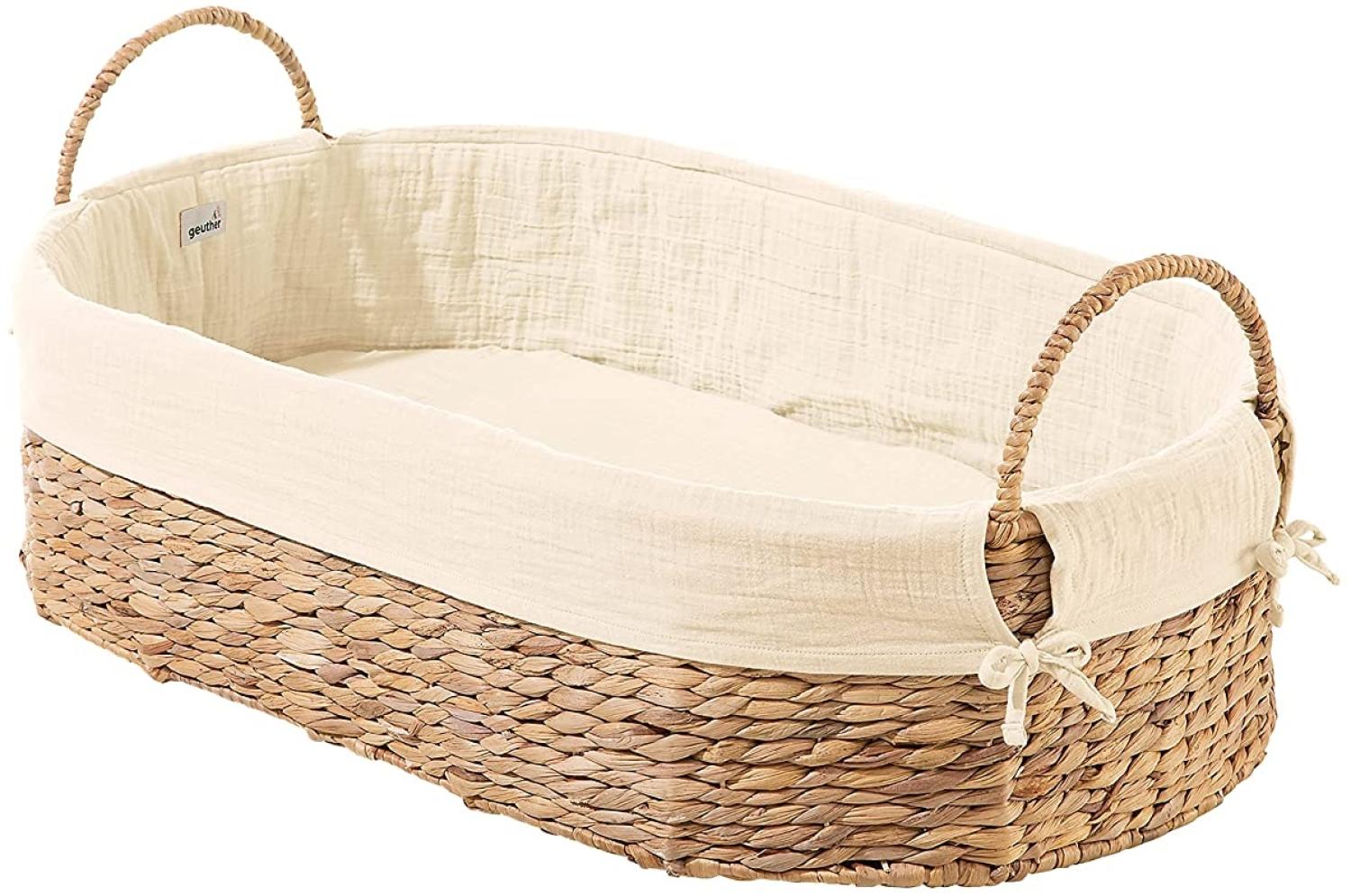 Geuther Moses Nest Babynest Tragekorb ruhiger Schlafplatz für Babys aus natürlichem Korbgeflecht waschbar mit atmungsaktiver Matratze aus 100% Bio Baumwolle Farbe: Beige, 5. 66 kilograms Bild 1