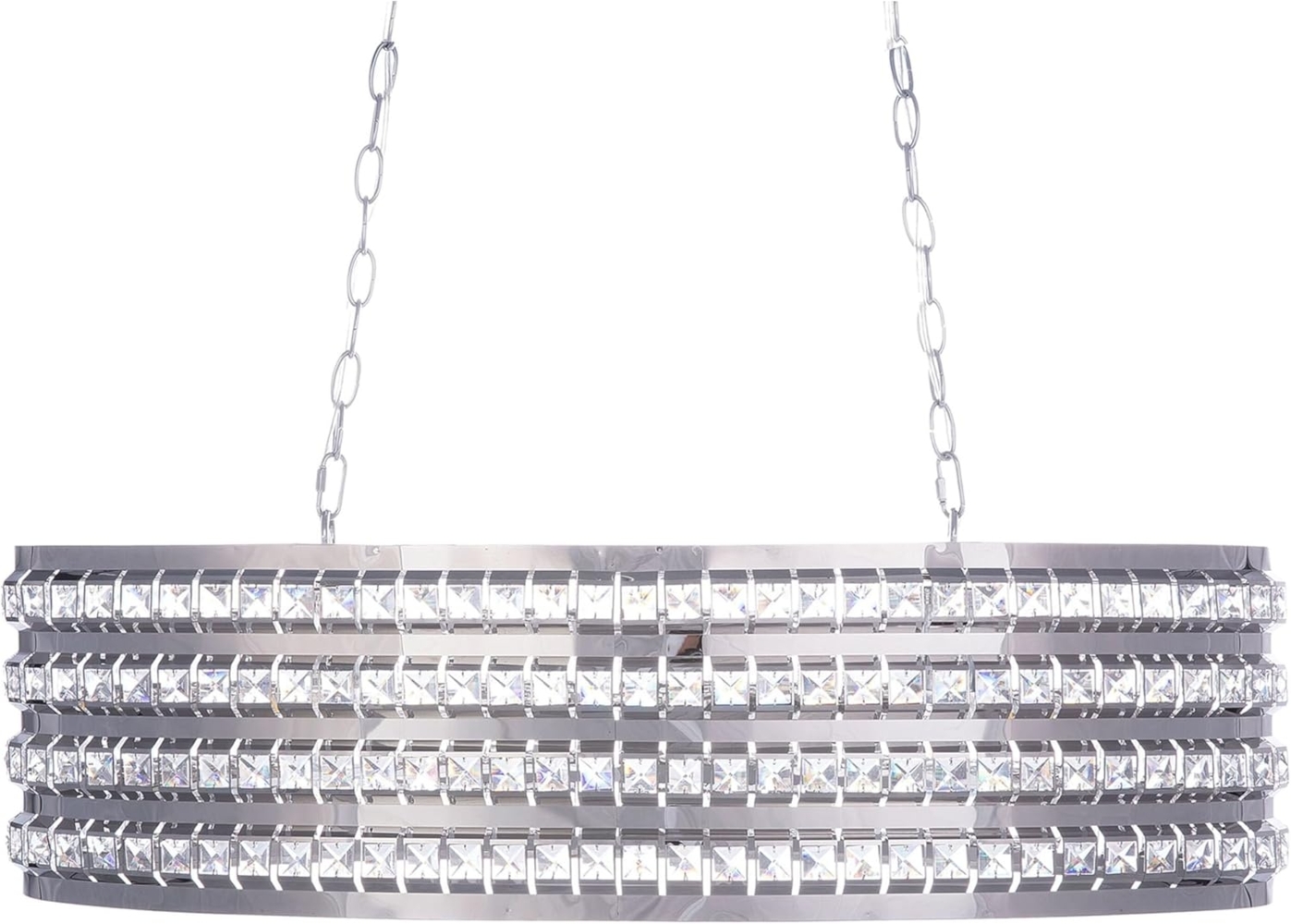 'Cavone' Hängeleuchte Silber Metall 2-flammig ovaler Schirm mit Kristallen aus Acrylglas Moderner Glamouröser Stil für Wohn- Schlaf- und Esszimmer Bild 1