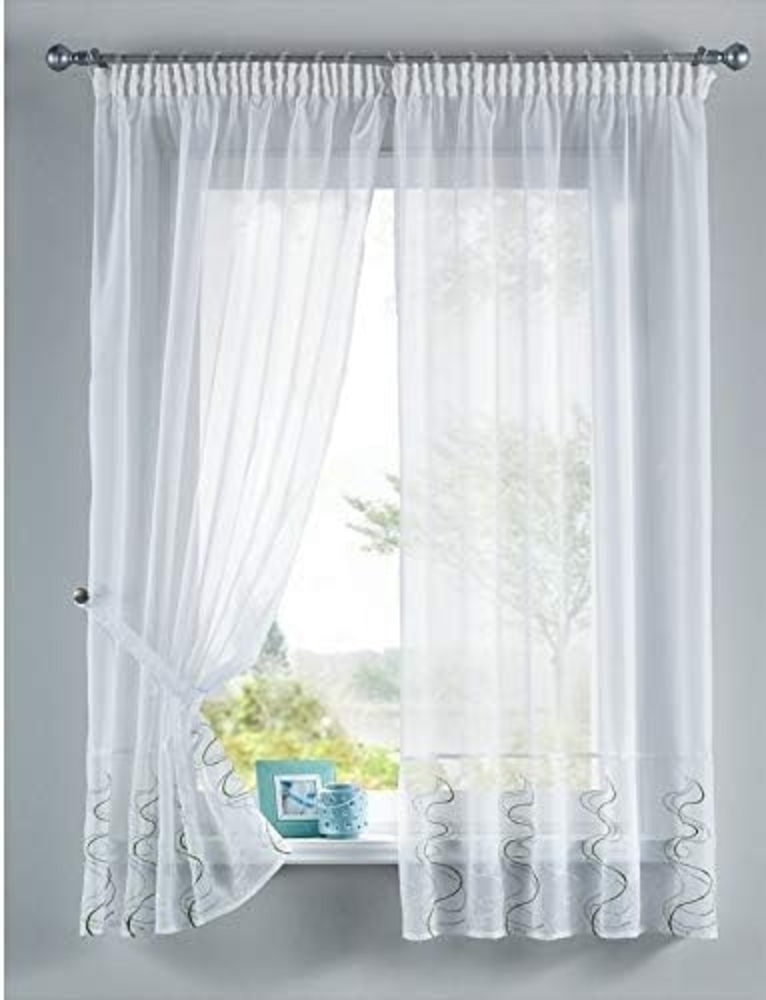Gardinenbox Gardine, Stangendurchzug (2 St), transparent, WELLE Stickerei Gardinen Set 2 Tlg. Raffhalter Tunneldurchzug Gardinen Bild 1