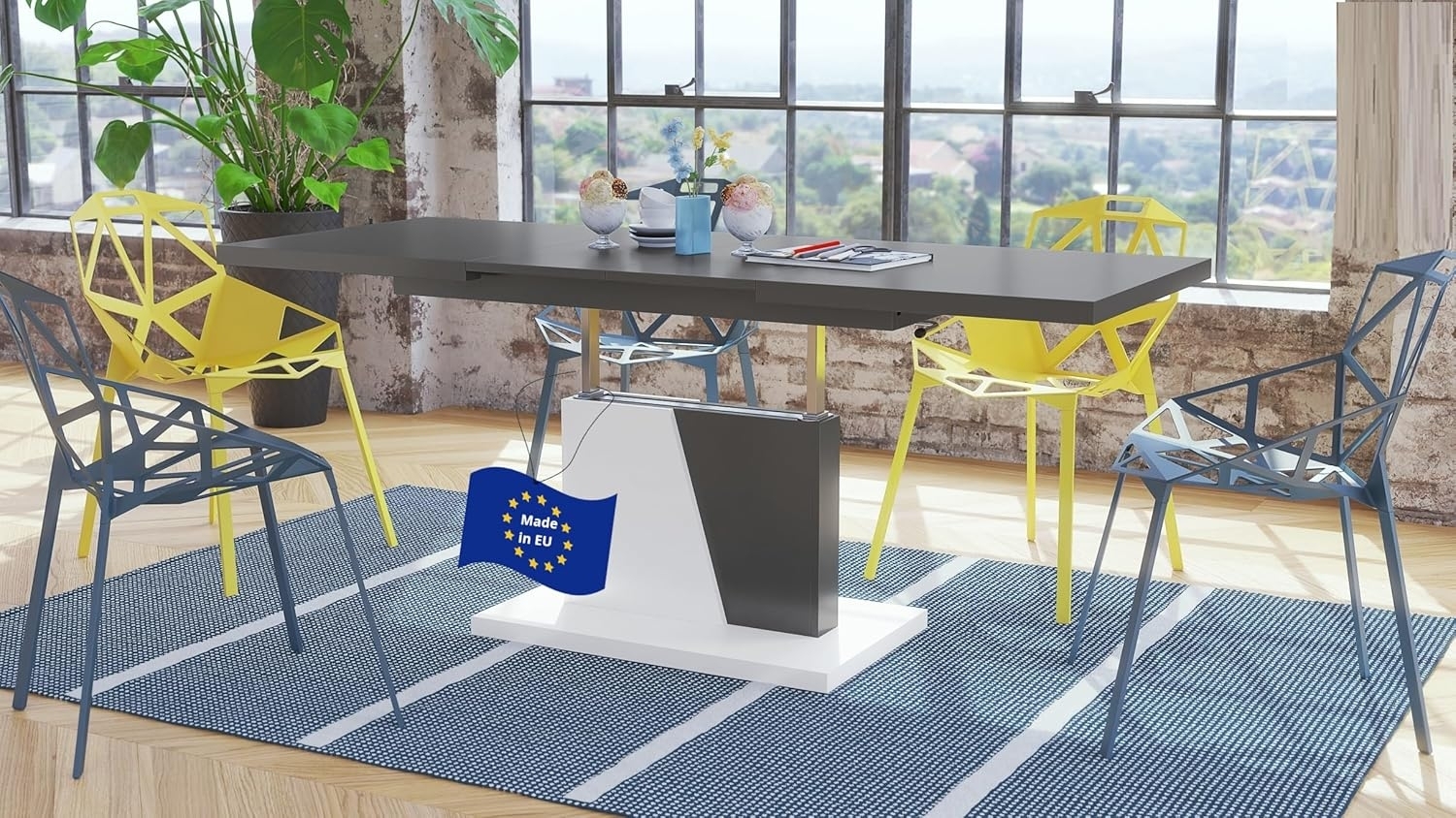 Mazzoni Couchtisch Grand Noir Anthrazit Grau / Weiß höhenverstellbar ausziehbar 120-180cm, Funktionstisch, Wohnzimmertisch, Tisch, Esstisch, Sofatisch Bild 1