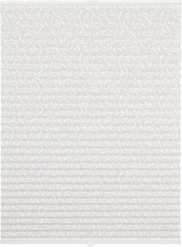 ONDECO Plissee auf Maß Fenster Motive Montage Blickdicht Sonnenschutz Plisseerollo Blumen - Weiß Motiv Leaves - B): 71-80 cm, H): 40-100 cm Bild 1