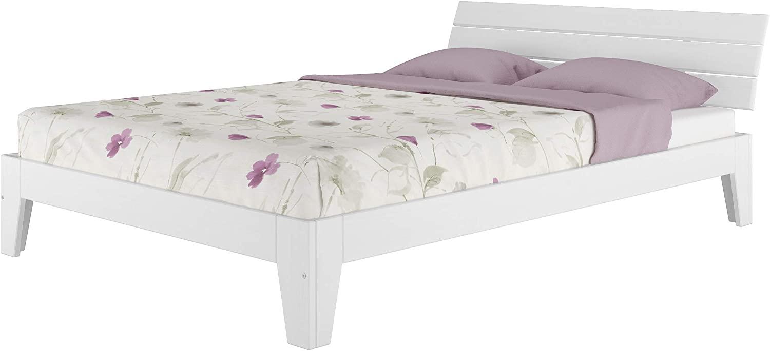 Erst-Holz Doppelbett Bettgestell in Überlänge ohne Zubehör, Massivholz Kiefer weiß, 140x220 cm Bild 1