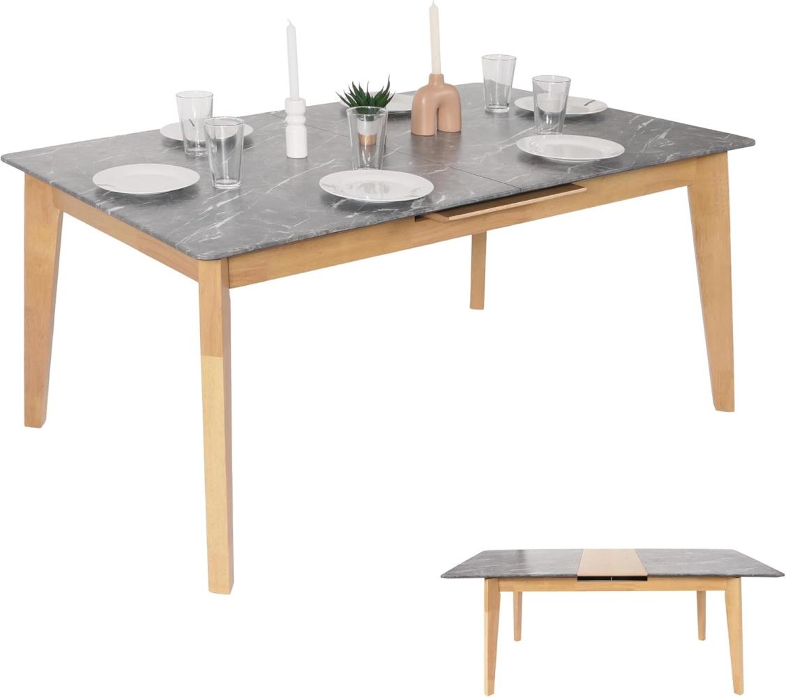 Esszimmertisch HWC-M57, Esstisch, Massiv-Holz Laminat Melamin 160-200x90cm, ausziehbar Marmor/Stein-Optik, helle Beine Bild 1