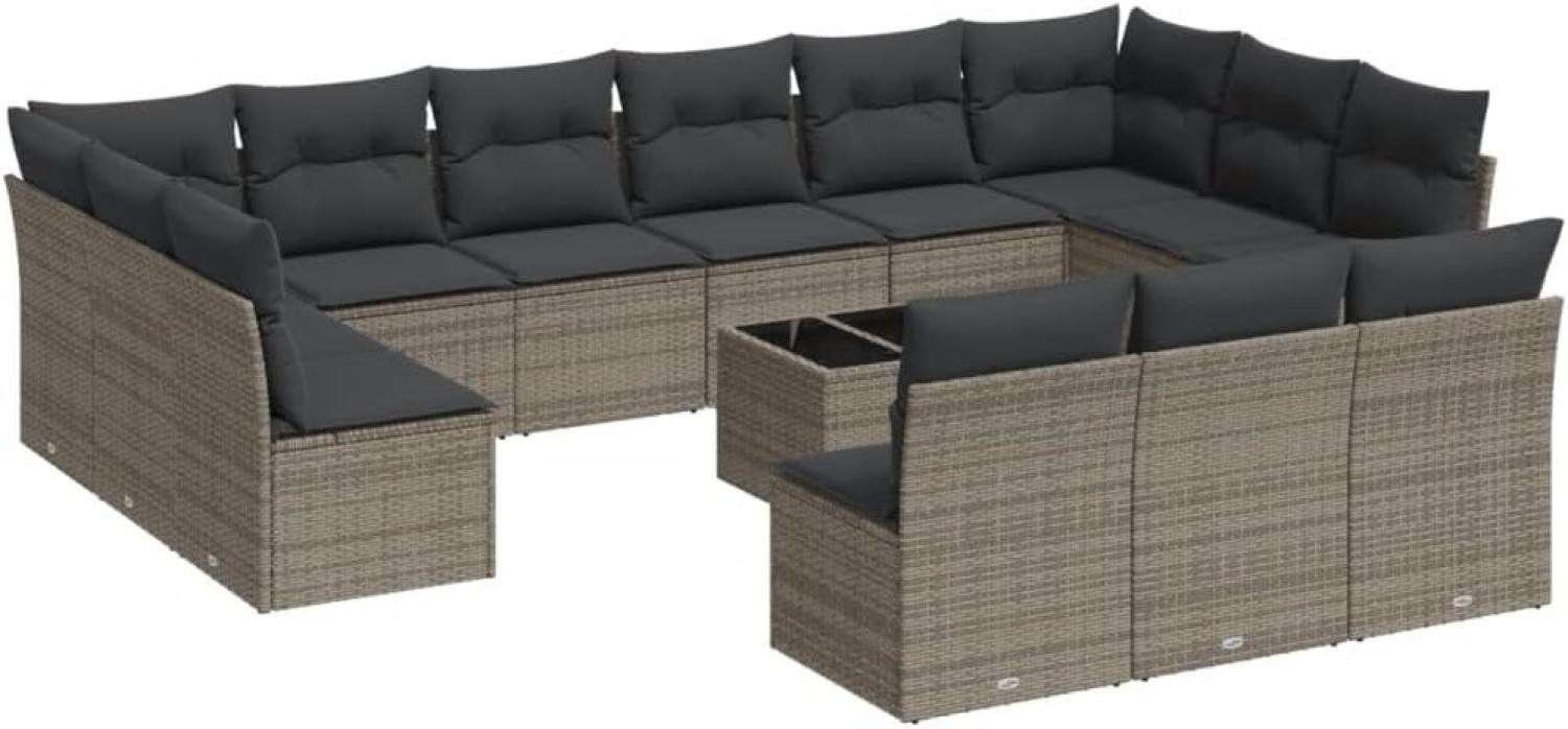 vidaXL 14-tlg. Garten-Sofagarnitur mit Kissen Grau Poly Rattan 3218400 Bild 1