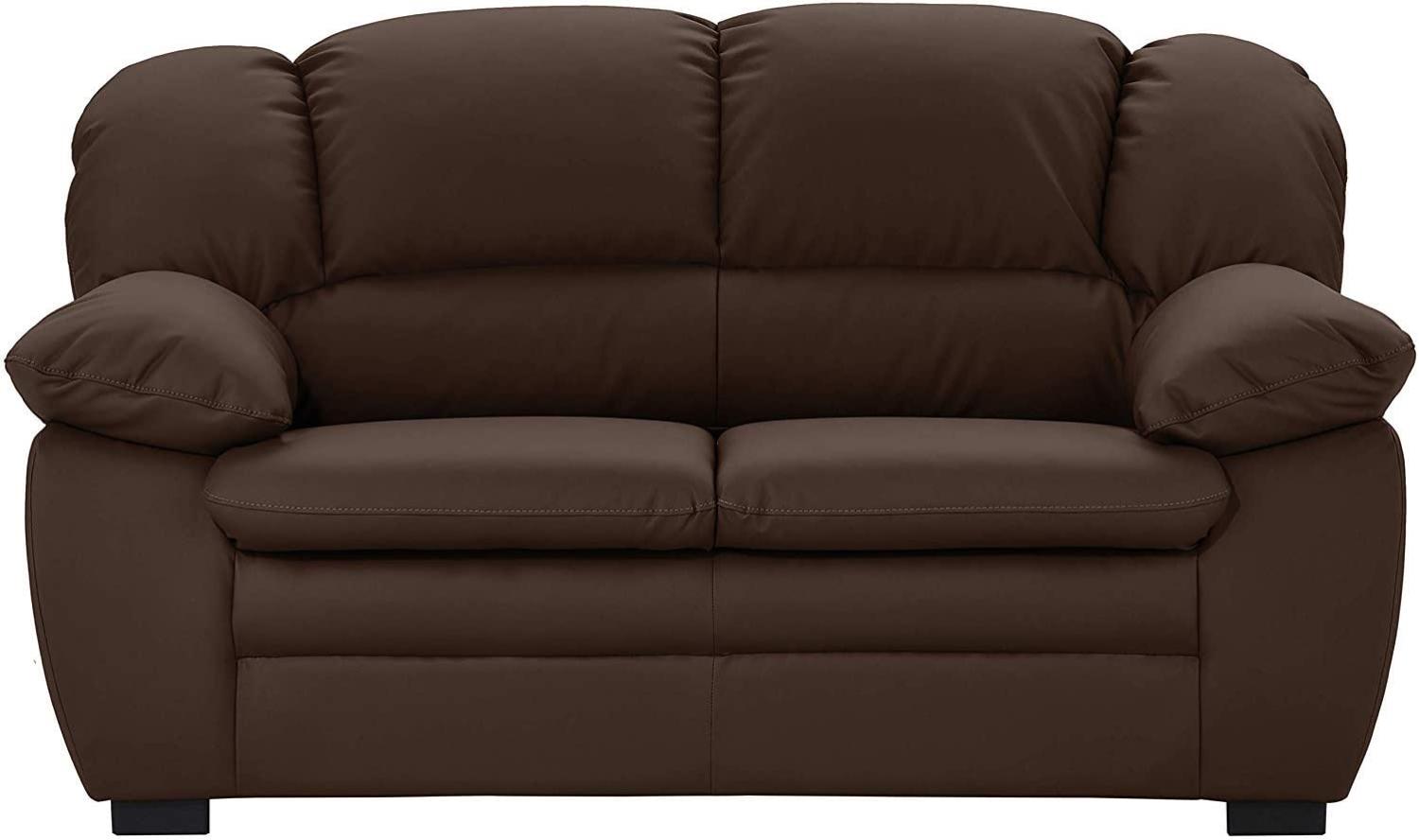 Mivano 2-Sitzer Sofa Casino, Bequeme Ledercouch mit moderner Kontrastnaht, 159 x 88 x 92, Kunstleder Braun Bild 1