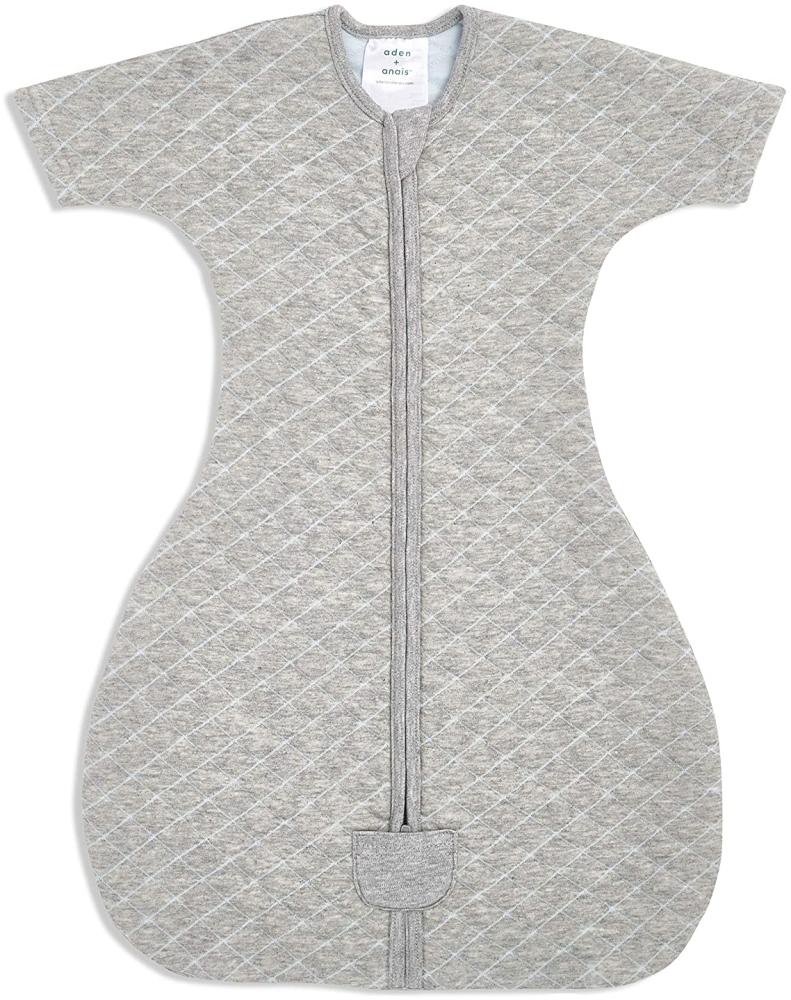 aden + anais Schlafsack mit Ärmeln, für Neugeborene, Heather Grey/Blue Stitch Bild 1
