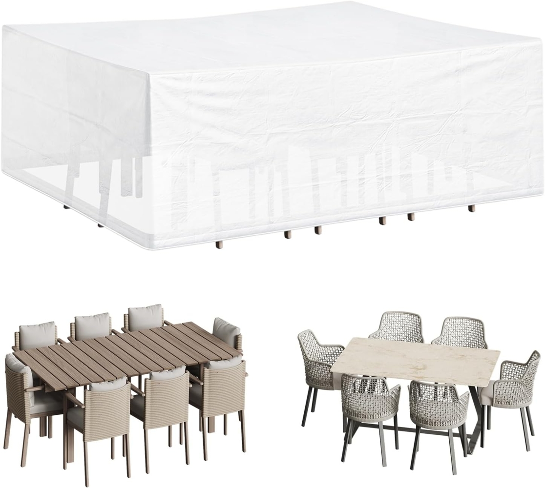 WOLTU Schutzhülle Möbelsets, 242 x 162 x 100 cm, Abdeckung für Gartenmöbel, Abdeckhaube aus PE, Plane UV-Beständig wasserabweisend winterfest reißfest, Transparent Bild 1
