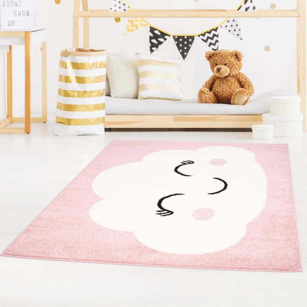 carpet city Kinderteppich Bubble Kids Flachflor mit Wolken-Motiv in Rosa für Kinderzimmer; Größe: 140x200 cm Bild 1