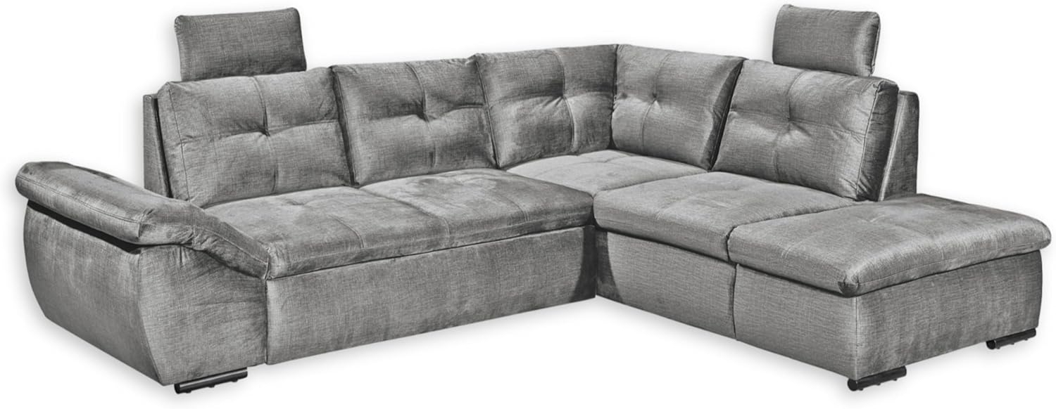 Stella Trading ALIJA Ecksofa mit Schlaffunktion in Grau - Moderne Eckcouch mit Bettkasten und verstellbaren Armlehnen - 265 x 84 (107) x 217 cm (B/H/T) Bild 1