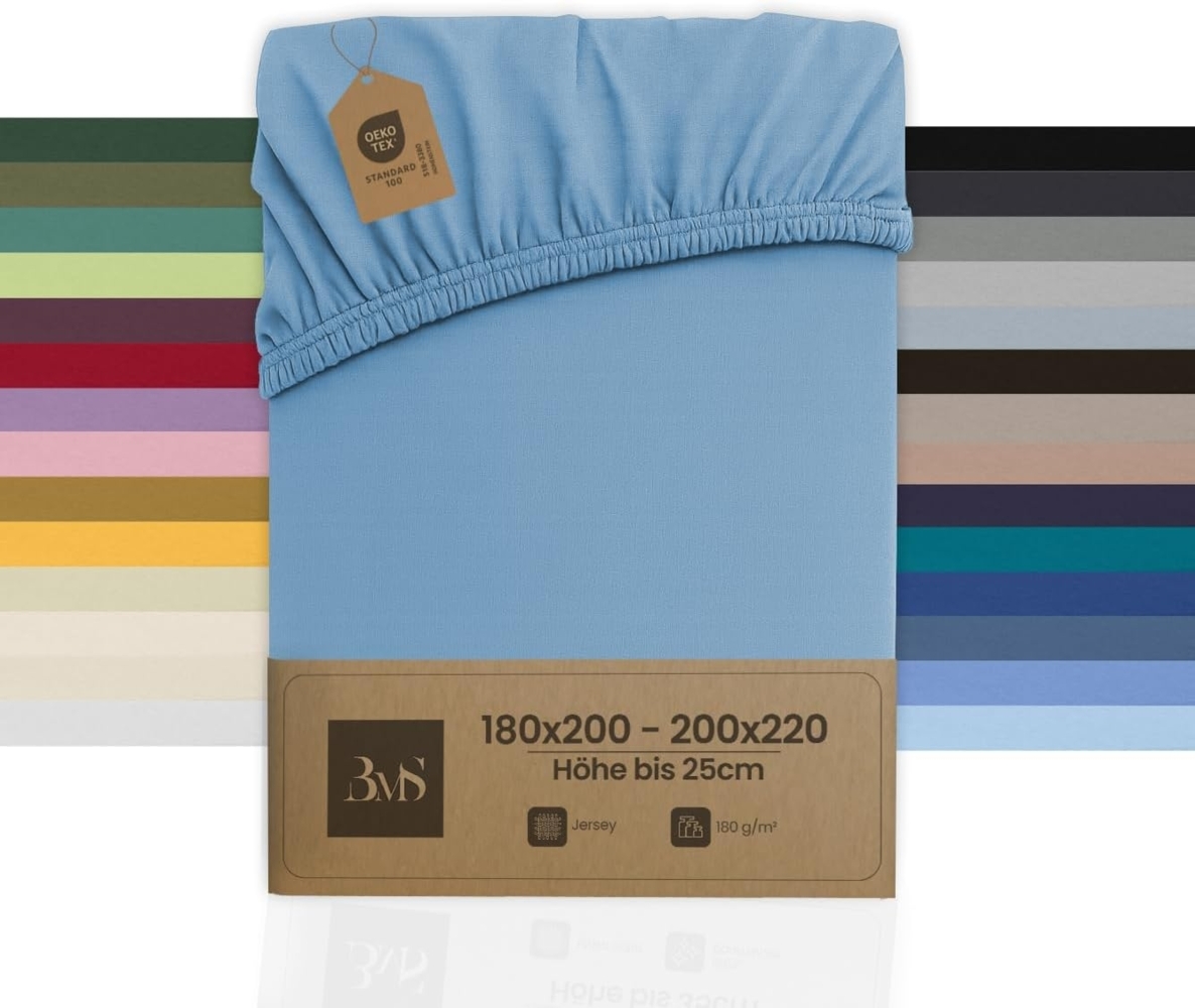 Bettwaesche-mit-Stil Jersey Spannbettlaken hellblau 180 – 200 x200cm Höhe bis 20cm Bild 1