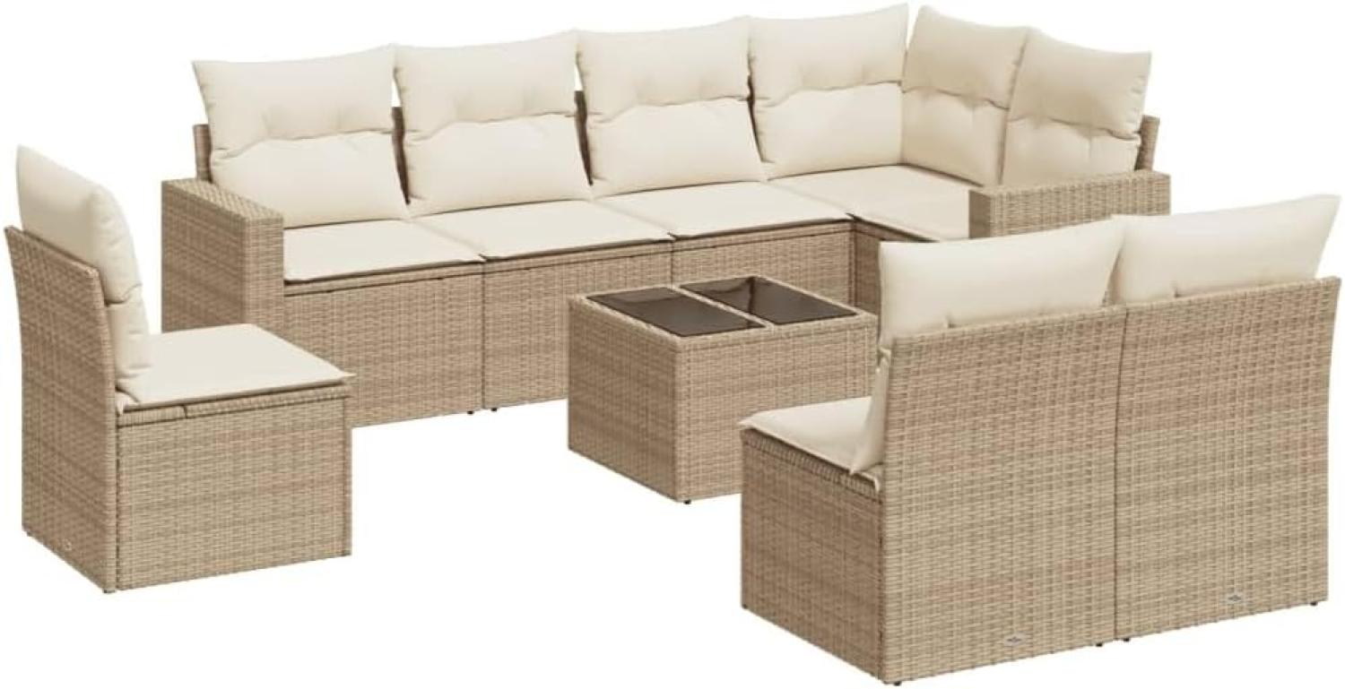 vidaXL 9-tlg. Garten-Sofagarnitur mit Kissen Beige Poly Rattan 3251415 Bild 1