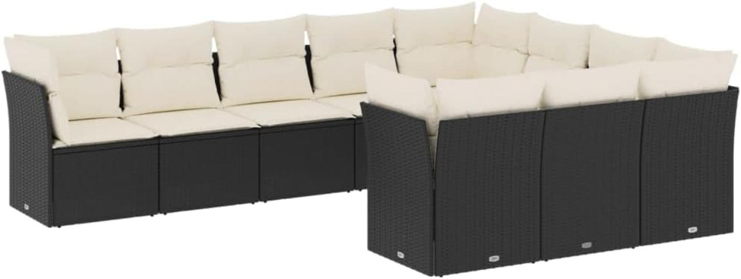 vidaXL 10-tlg. Garten-Sofagarnitur mit Kissen Schwarz Poly Rattan 3250055 Bild 1