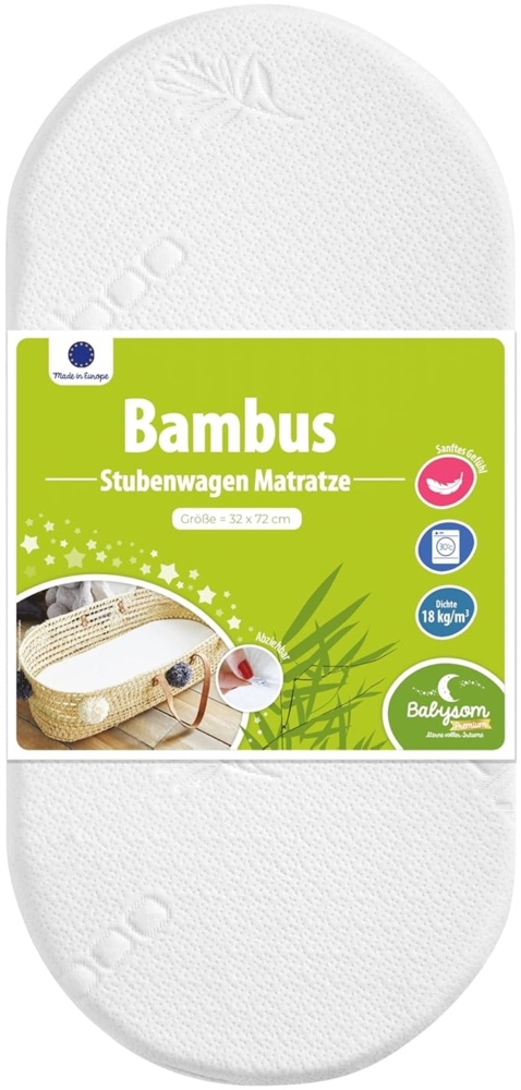 Babysom - Stubenwagen Matratze Bambus - 72x32 cm | Höhe 4cm | Bezug abziehbar | Oeko-Tex® Bild 1