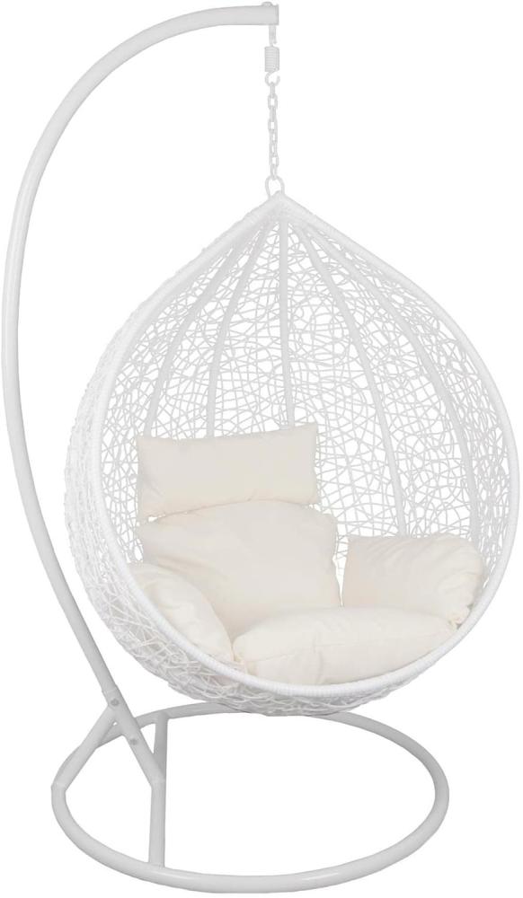 Hängesessel mit Gestell Rattan Korb Hängekorb Polyrattan Gartensessel Weiß Bild 1