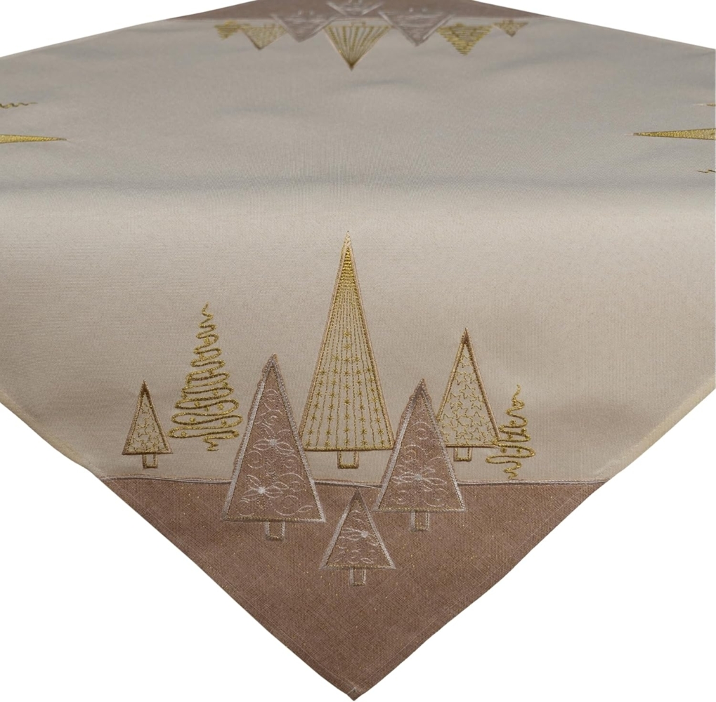 matches21 HOME & HOBBY Tischdecke 85x85 cm Tischtuch beige edel gestickte Tannenbäume für Weihnachten (1-tlg), Ideal für Advent und Weihnachtsdeko Bild 1