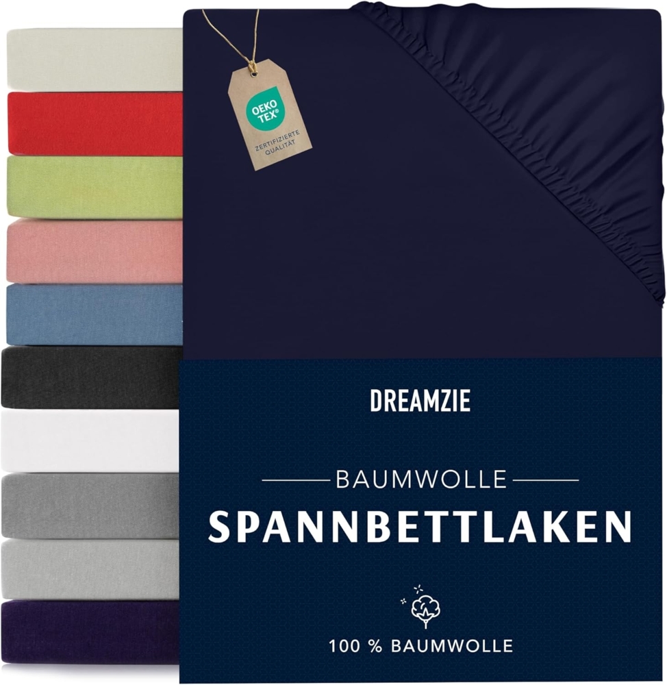 Dreamzie - Spannbettlaken 90x200 cm - Baumwolle Oeko Tex Zertifiziert - Dunkelblau - 100% Jersey Bettwäsche 90x200 Bild 1