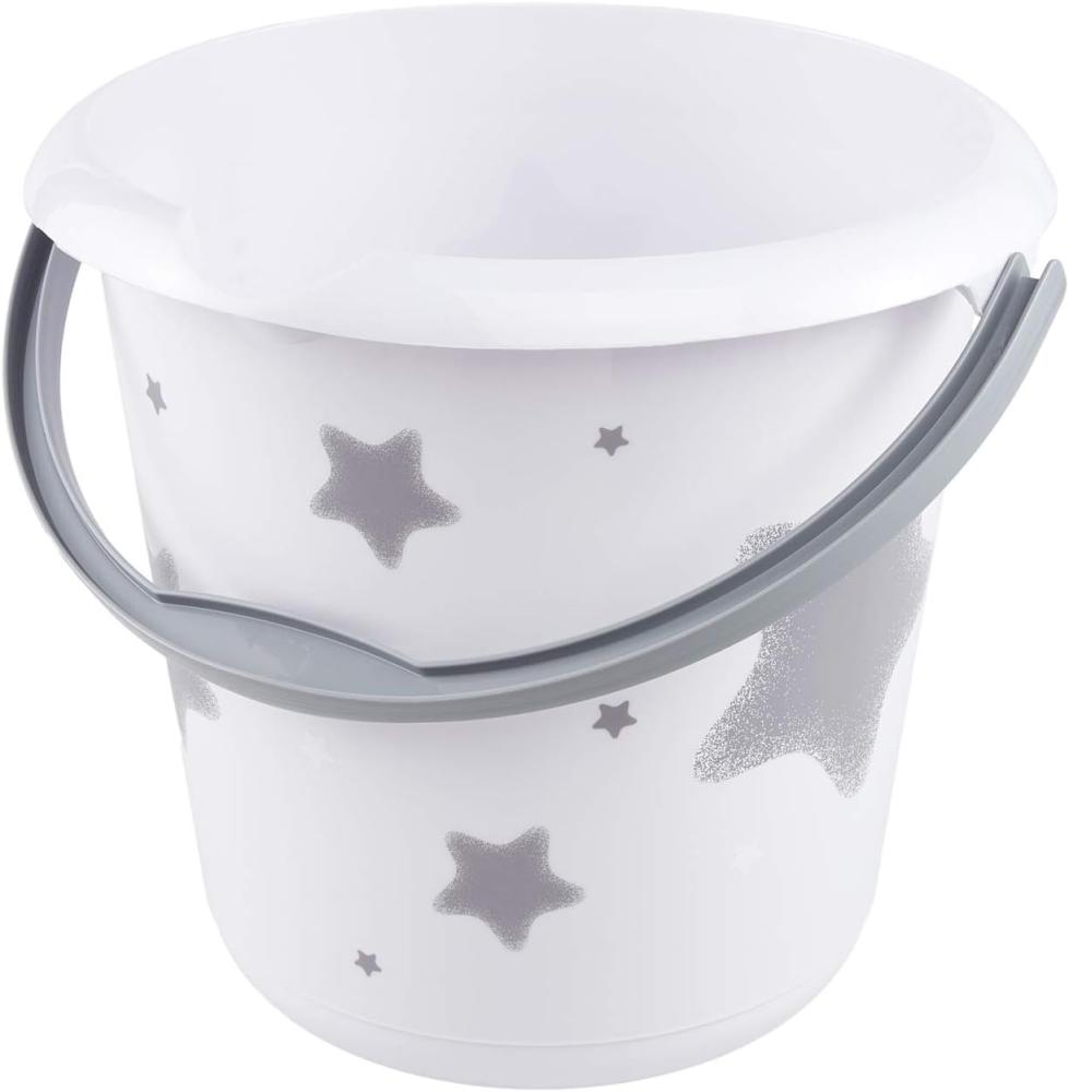 keeeper Deco-Putzeimer ilvie "stars", rund, 10 Liter weiß mit Aufdruck, Material: PP, ergonomisch geformter Henkel in grau, integrierte Mess-Skala, mit Ausguss, Griffmulde am Boden, Maße: (B)300 x (T)300 x (H)280 mm (1260051919600) Bild 1