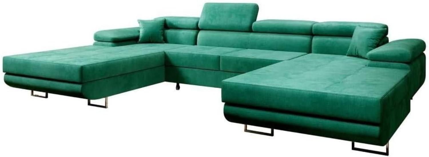 Designer Sofa Calvera U mit Schlaf- und Klappfunktion Grün Bild 1