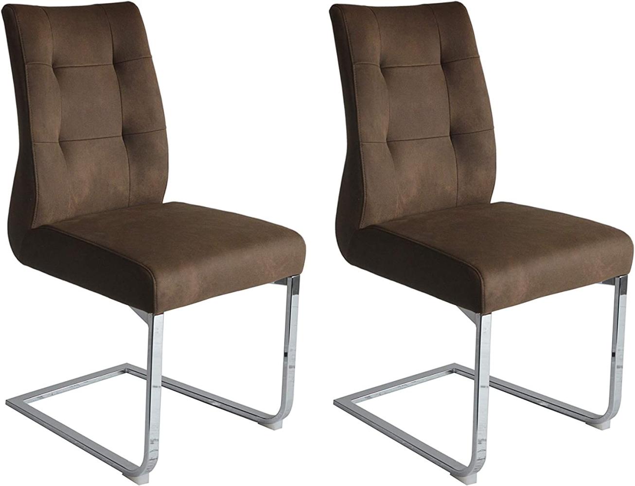 HOMEXPERTS Schwingstuhl MARIA XXL, 2er Set Schwinger in Braun, Moderner Freischwinger im Vintage Look hellbraun, Belastbar 150 kg, Nosagfederung, Gestell verchromt, 2 Stück / 47 x 96 x 62 cm (BxHxT) Bild 1
