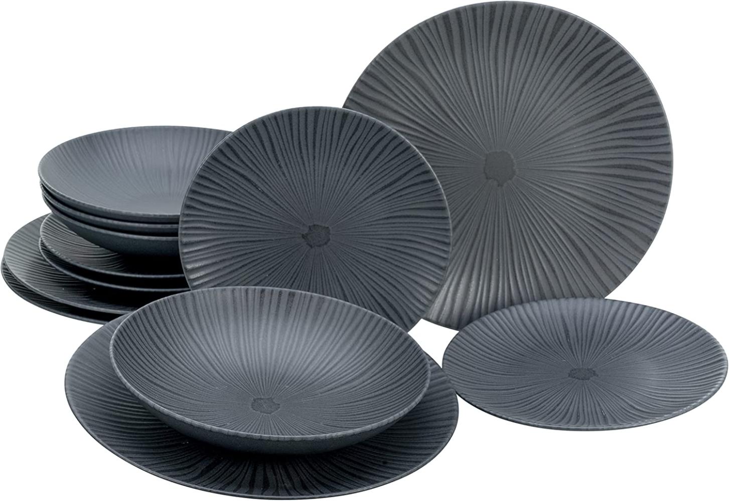 CreaTable 23211 Tafelservice Elements Collection Vesuvio Black für 4 Personen, Steinzeug, schwarz/grau (1 Set, 12-teilig) Bild 1