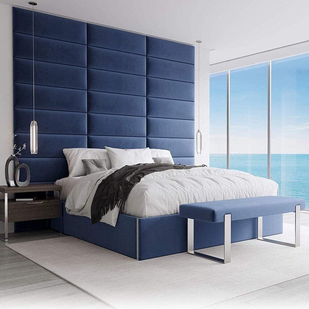 VANT Gepolsterte Kopfteile - Accent Wall Panels - Pack von 4 - Einfache Installation - König und Zwilling Bett Größen(76cm BREITE, Plüsch Samt Marine) Bild 1