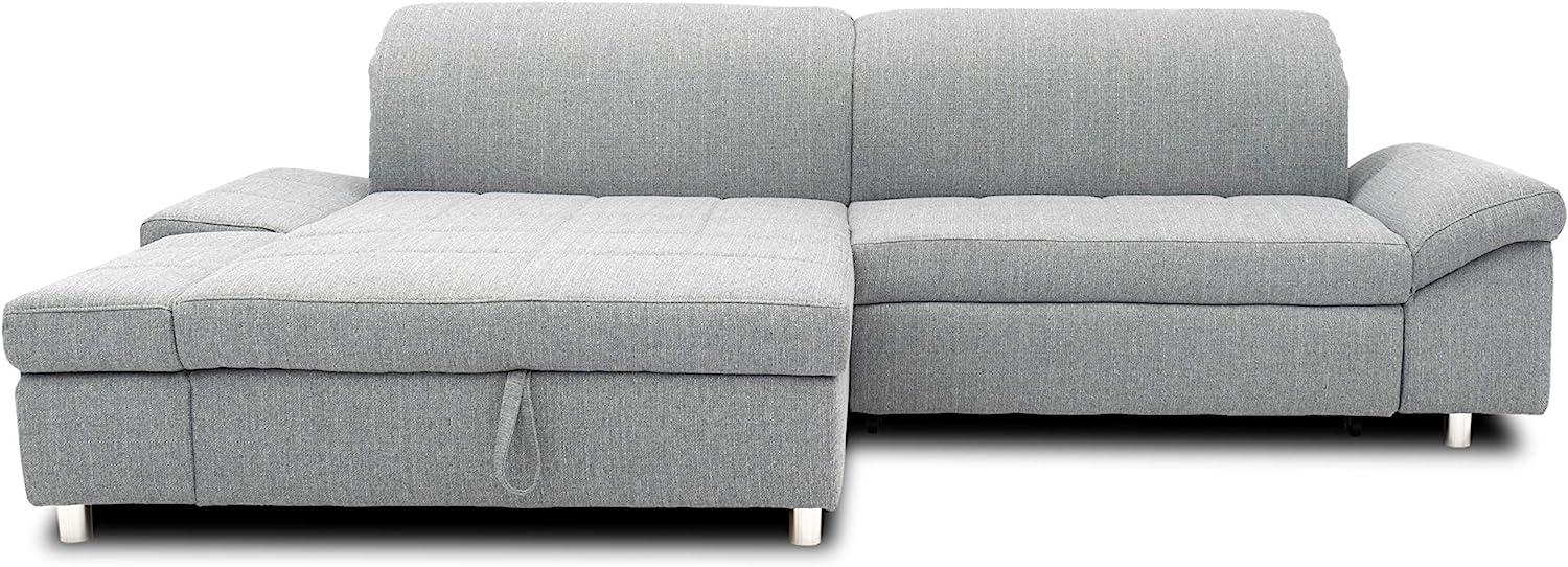 DOMO Collection Mika Ecksofa, Sofa mit Schlaffunktion und Bettkasten in L-Form, Schlafsofa mit Rücken- und Armlehnfunktion, 260x178x80 cm, Polsterecke in grau Bild 1