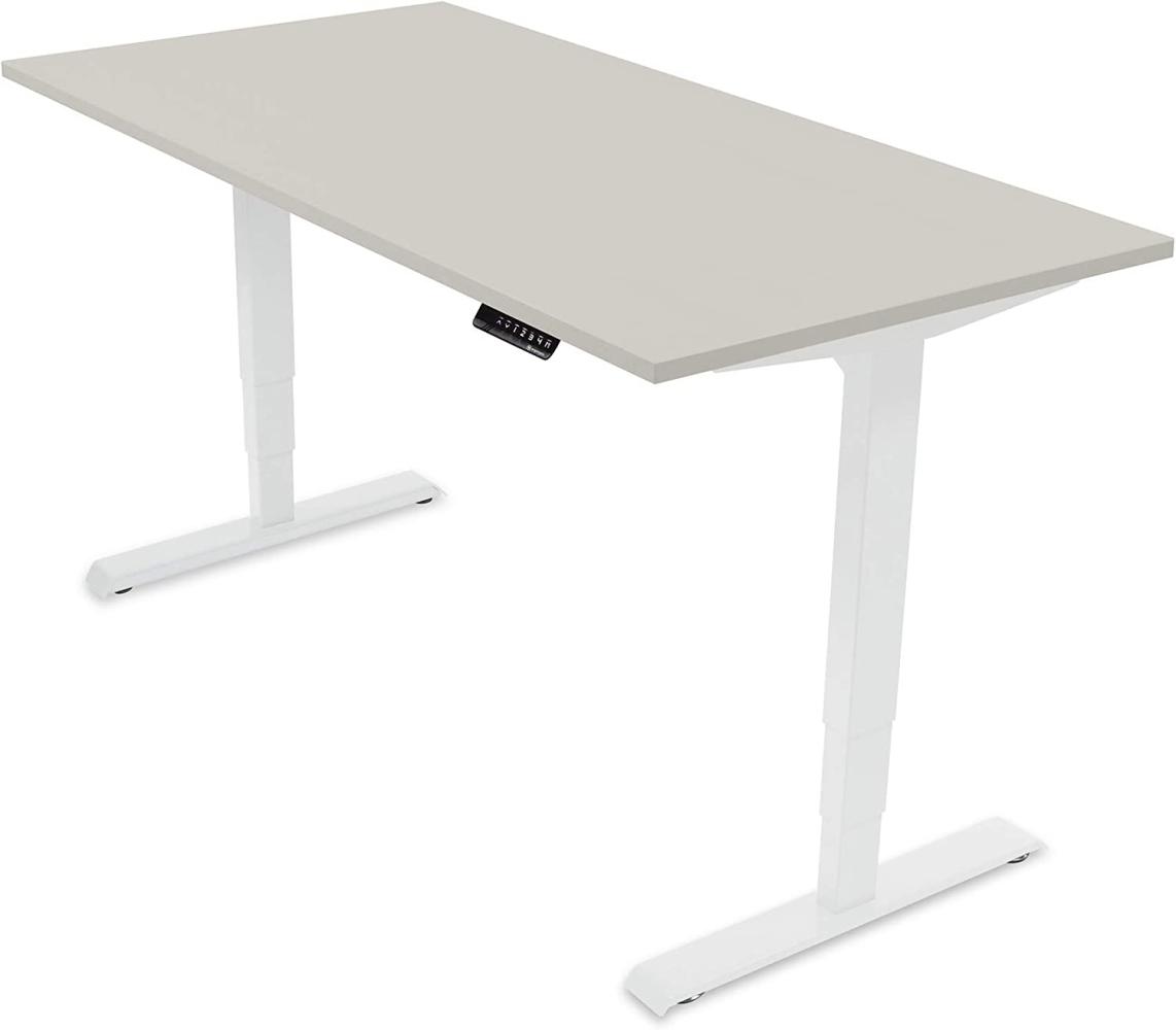 Ergotopia® Elektrisch höhenverstellbarer Schreibtisch | 5 Jahre Garantie | Ergonomischer Steh-Sitz Tisch mit Memory Funktion | Beugt Rückenschmerzen vor & Macht produktiver (160x80, Grau, W) Bild 1