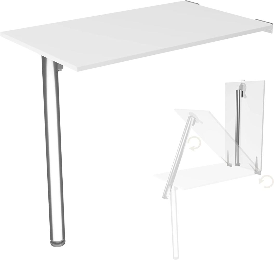 Wandklapptisch mit Tischbein Schreibtisch Tischplatte 80x50 cm in Weiß Klapptisch Esstisch Küchentisch für die Wand Stabiler Bartisch Wandtisch Tisch klappbar zur Wandmontage im Büro Küche Bild 1