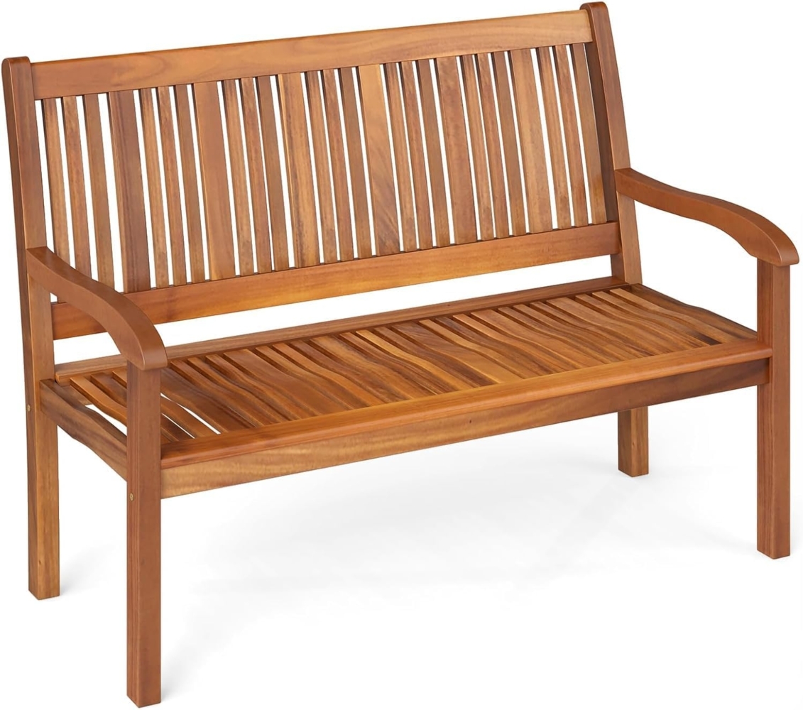 FANTASK Gartenbank Holz, für 2-3 Sitzer, Balkonbank aus Akazienholz bis 320 kg belastbar, 126 x 63 x 91 cm, Natur Bild 1