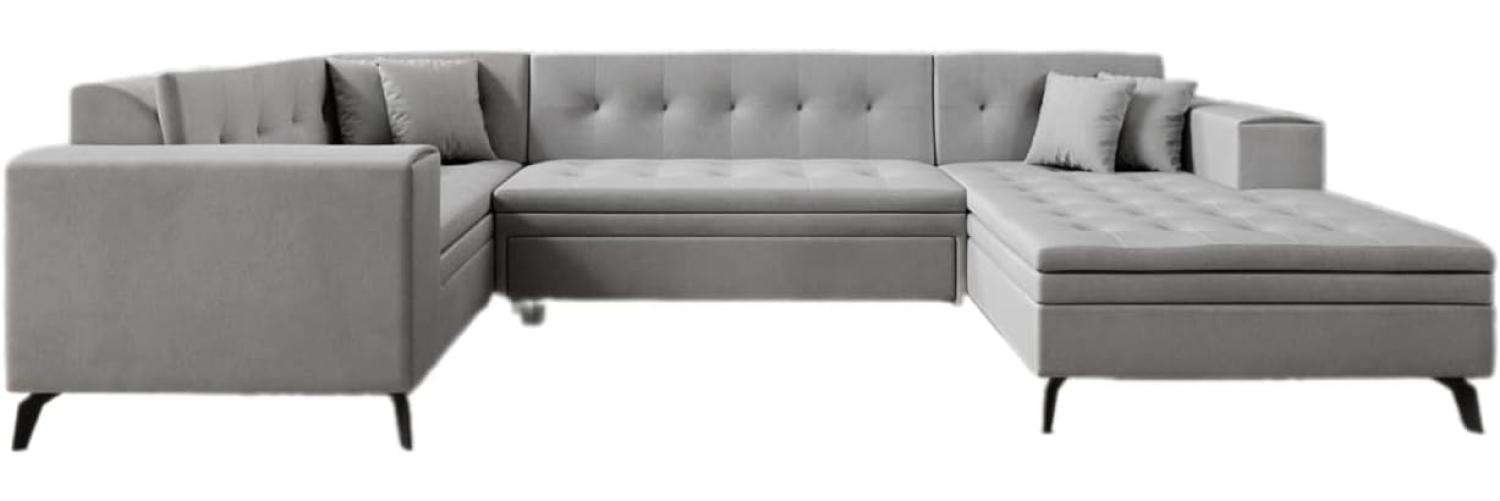 Designer Sofa Neola mit Schlaffunktion Samt Hellgrau Rechts Bild 1