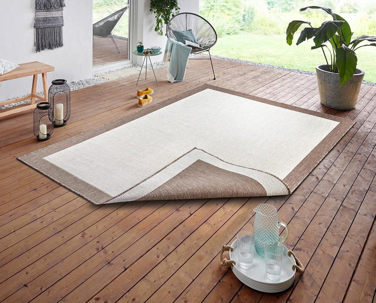 NORTHRUGS In- und Outdoor Teppich Panama 120x170 cm - Wendeteppich Wetterfest Modernes Uni Design mit Bordüre Läufer für Balkon Terrasse Garten Wintergarten Wohnzimmerteppich Wasserfest, Linen Bild 1