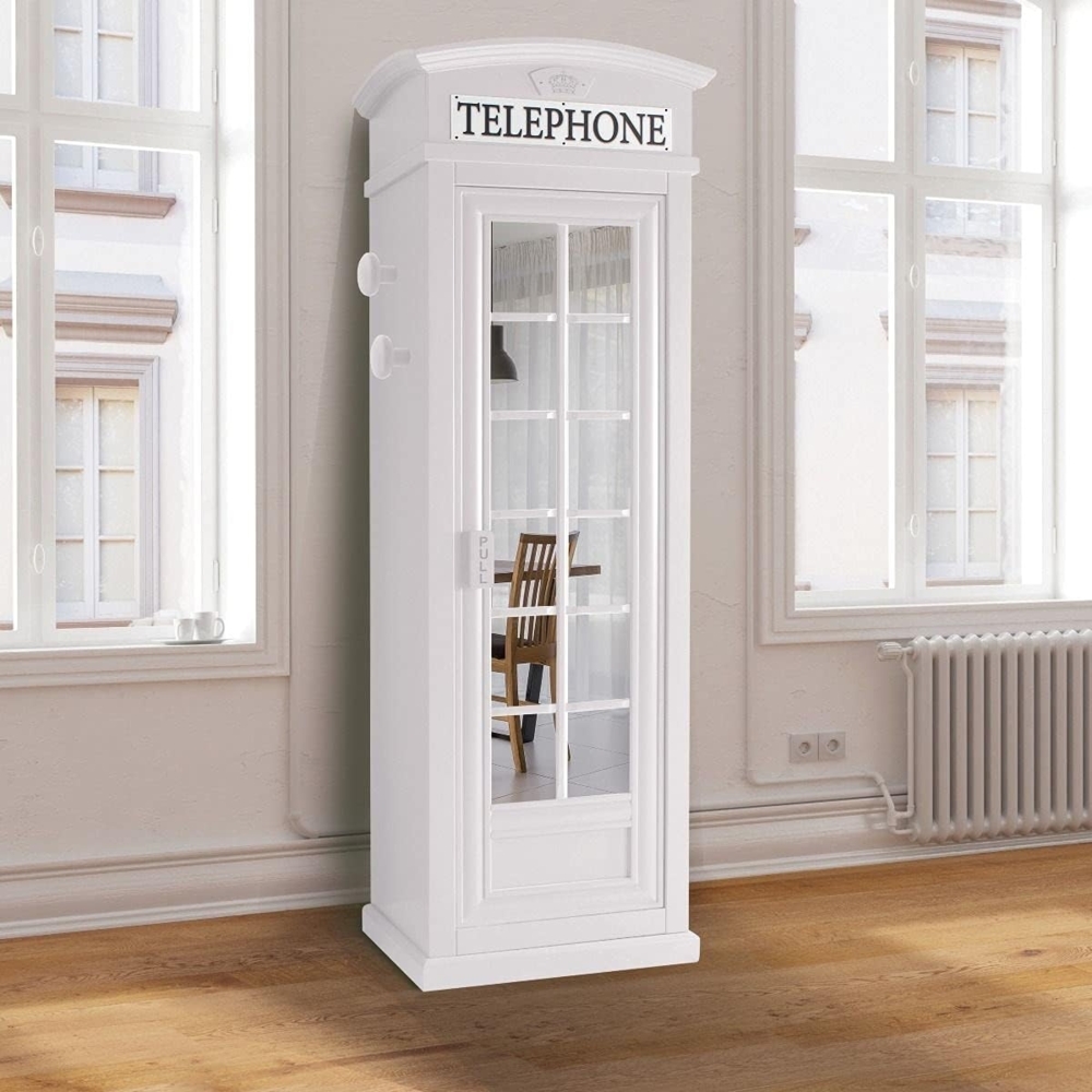 Dmora - Kleiderschrank "London Telefonzelle" mit 3 Regalen und Spiegeltür, Made in Italy, Schlafzimmer Kleiderschrank, cm 68x55h215, Weiße Farbe Bild 1