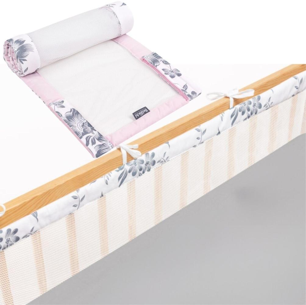 Bellochi 180x30 cm Kantenschutz Baby Babybett Umrandungen - Nestchen Kopfschutz Gitterbett Umrandung für 120x60 cm Kinderbett, Beistellbett mit Rausfallschutz - PINK BERRY Bild 1