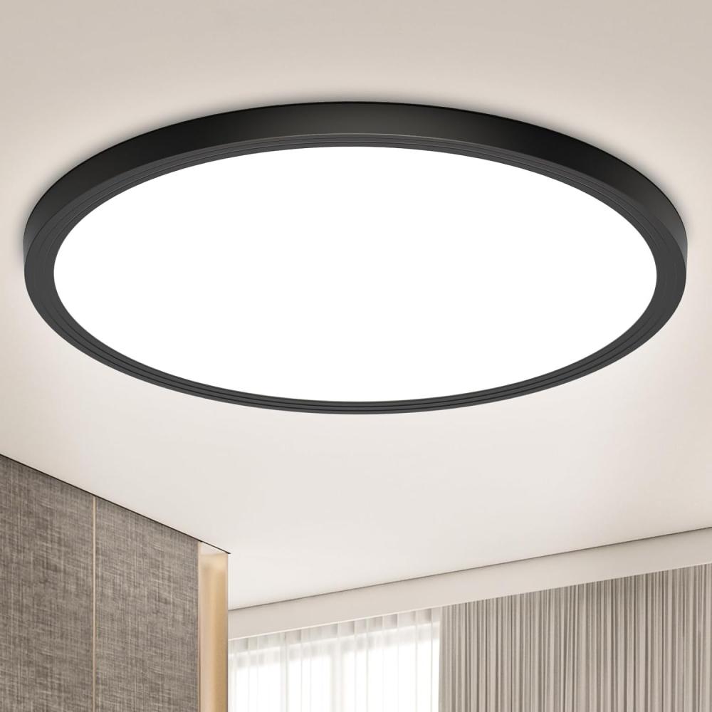 Deckenlampe Led Deckenleuchte Flach Rund, Ø 30CM 24W 4000K 2400LM Neutralweiß Küchenlampe Led Deckenlampe Wohnzimmer Lampe Decke Schwarz Modern Badlampe für Schlafzimmer Kinderzimmer Küche Flur Keller Bild 1