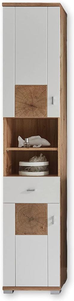 SPALT Badezimmer Hochschrank in Wildeiche Optik, Weiß matt - Badezimmerschrank Bad Schrank mit viel Stauraum - 38 x 190 x 30 cm (B/H/T) Bild 1