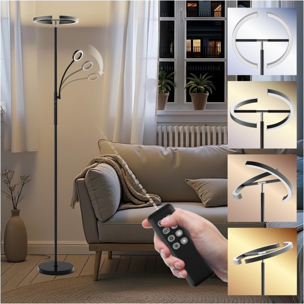 tectake Stehlampe Deckenfluter, LED, Weiß, Moderner Deckenfluter mit praktischer Leselampe Bild 1