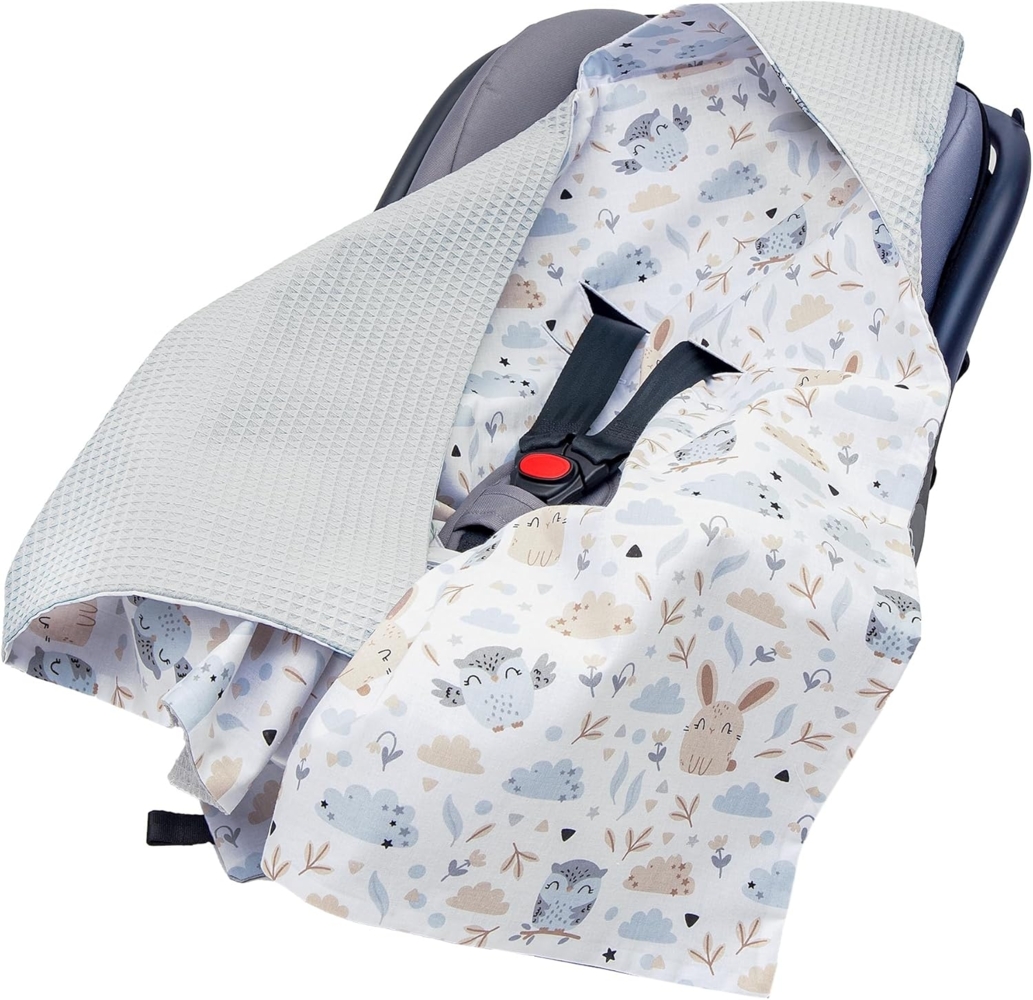 Medi Partners Einschlagdecke Baby Babyschale 100% Baumwolle für Sommer 85x85 cm Kinderwagen Kuscheldecke universal Baby Decke Einschlagdecken Babydecke Buggy Autositz (Lichtung mit Grauer Waffel) Bild 1