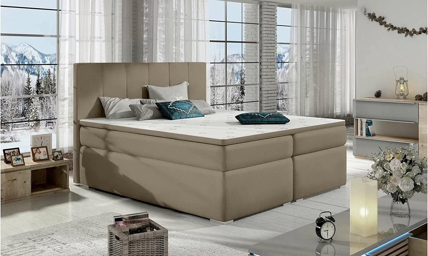 Stylefy Jupiter Boxspringbett Braun Kunstleder MADRYT 140x200 cm Bild 1