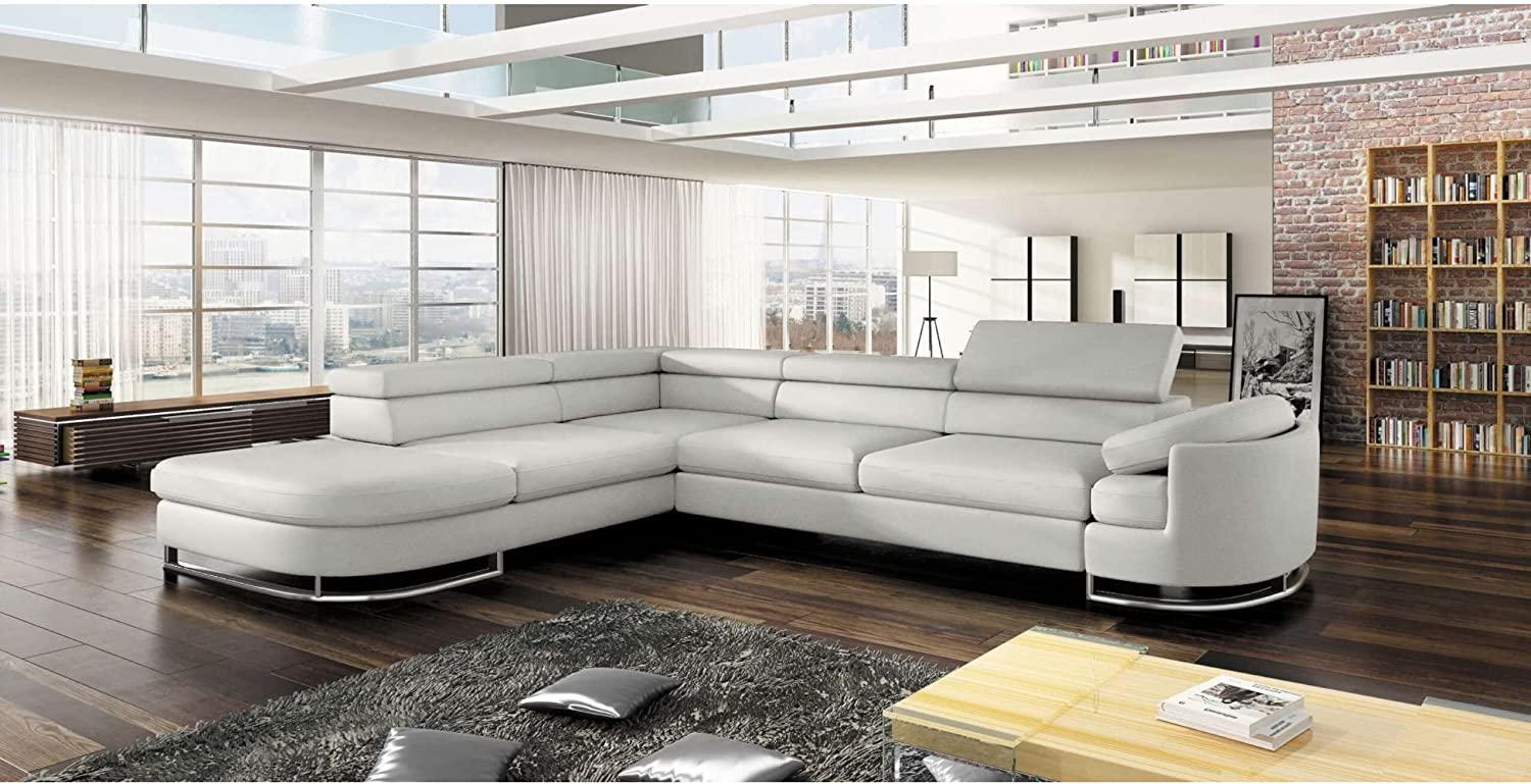 Stylefy Ice Ecksofa Weiß Kunstleder MADRYT Links Bild 1