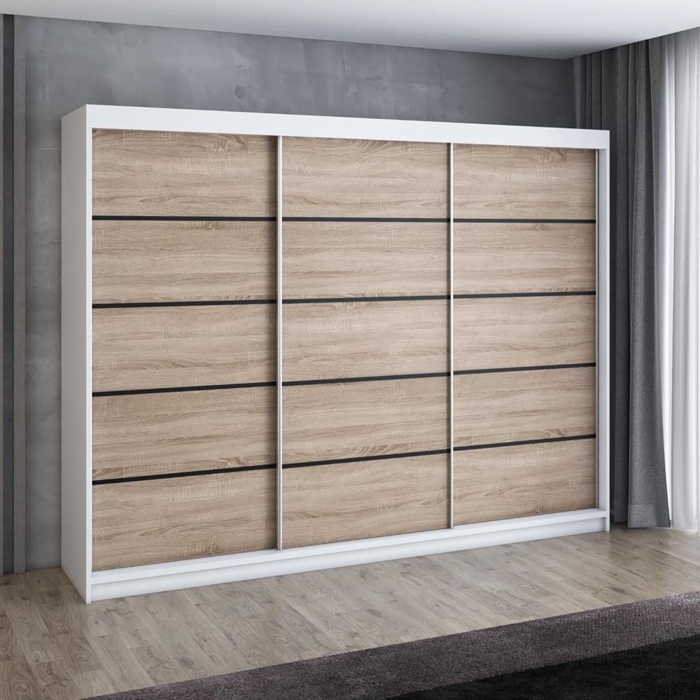 Schwebetrenschrank MES 2-trig Schrank 200 cm (mit Spiegel) Farbe: Wei , sonoma Bild 1