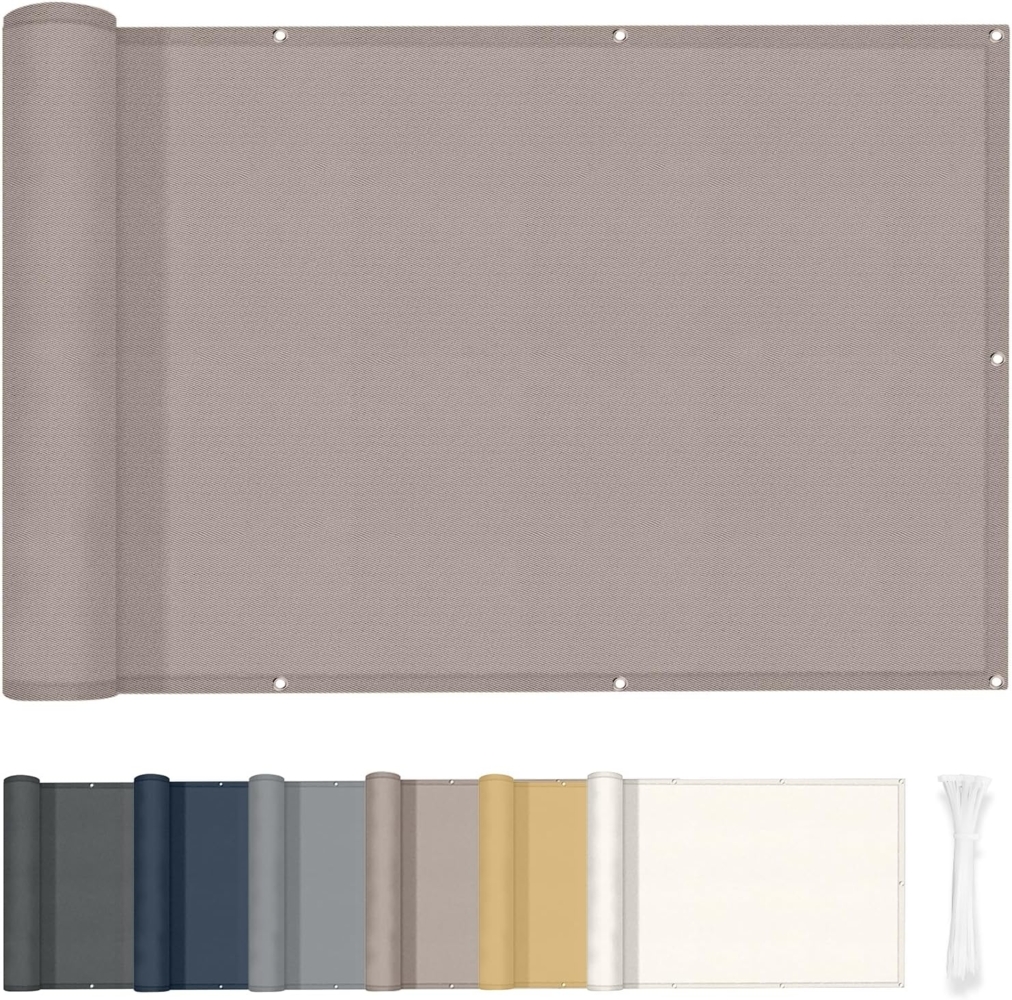 HENG FENG Balkon Sichtschutz 100x300 cm PES Balkonbespannung Balkonverkleidung Windschutz und Sonnenschutz,Taupe Bild 1