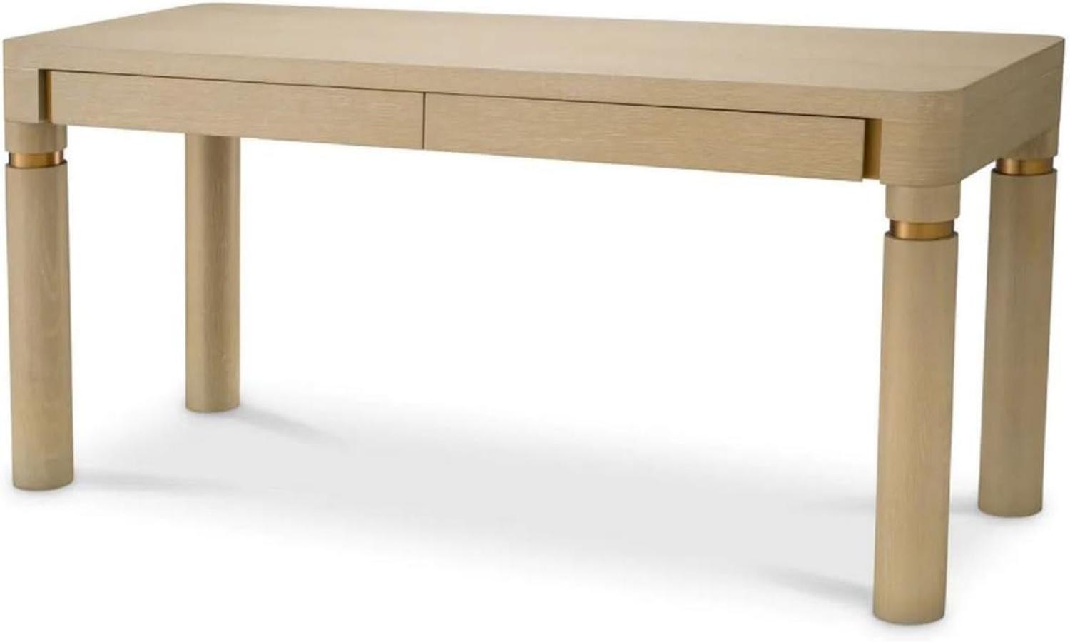 Casa Padrino Luxus Schreibtisch mit 2 Schubladen Beige / Messing 160 x 60 x H. 76 cm - Bürotisch - Computertisch - Büro Möbel - Luxus Möbel - Luxus Einrichtung - Büro Einrichtung - Luxus Qualität Bild 1