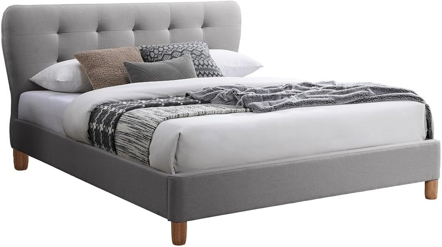 Vente-unique - Polsterbett - 160x200 cm - Stoff - Hellgrau - ELIDE Bild 1