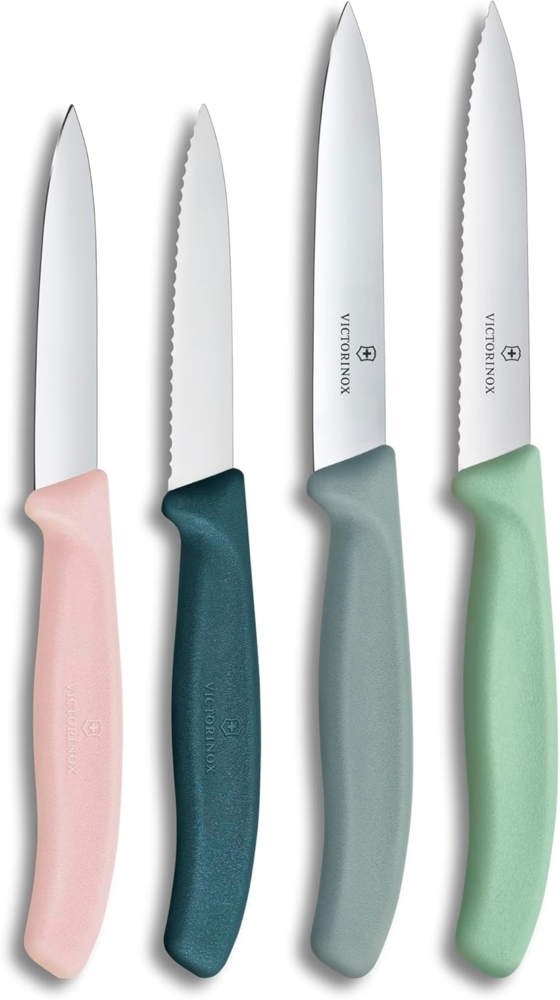 Victorinox Swiss Classic, Tomaten- und Gemüsemesser Set, 4teilig, Scharfe Klinge, 8 und 10 cm, Wellenschliff, Rostfreier Stahl, Farbig Bild 1